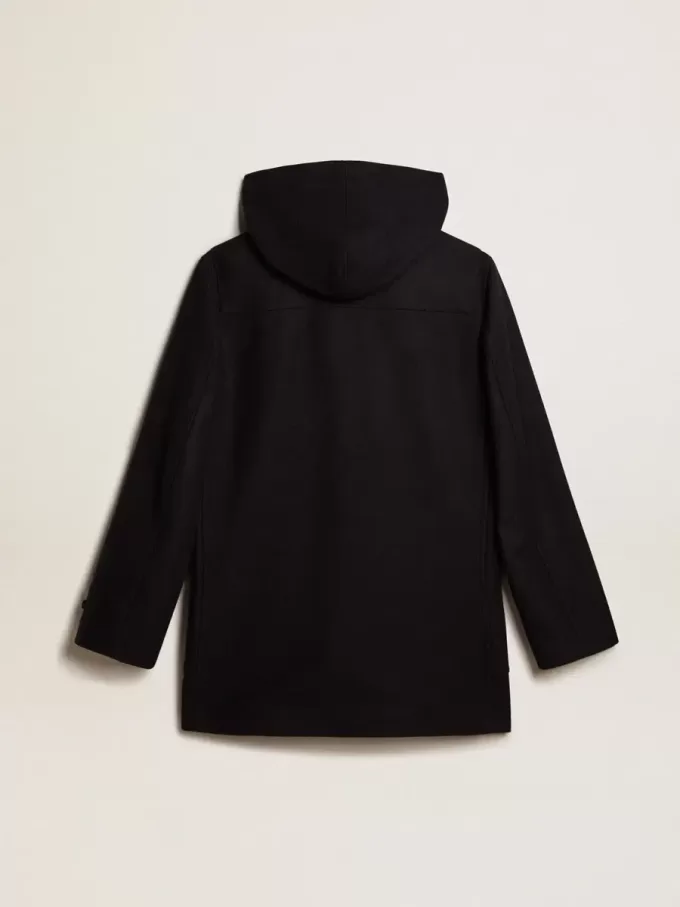 Dunkelblauer Dufflecoat aus Wolle mit Kapuze und Knebelverschluss Dunkelblauer Dufflecoat aus Wolle mit Kapuze und Knebelverschluss