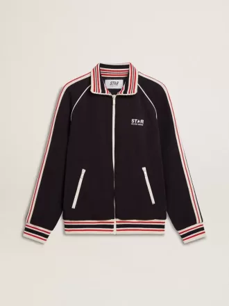 Dunkelblaues Herren-Sweatshirt mit Reißverschluss und weißem Logo
