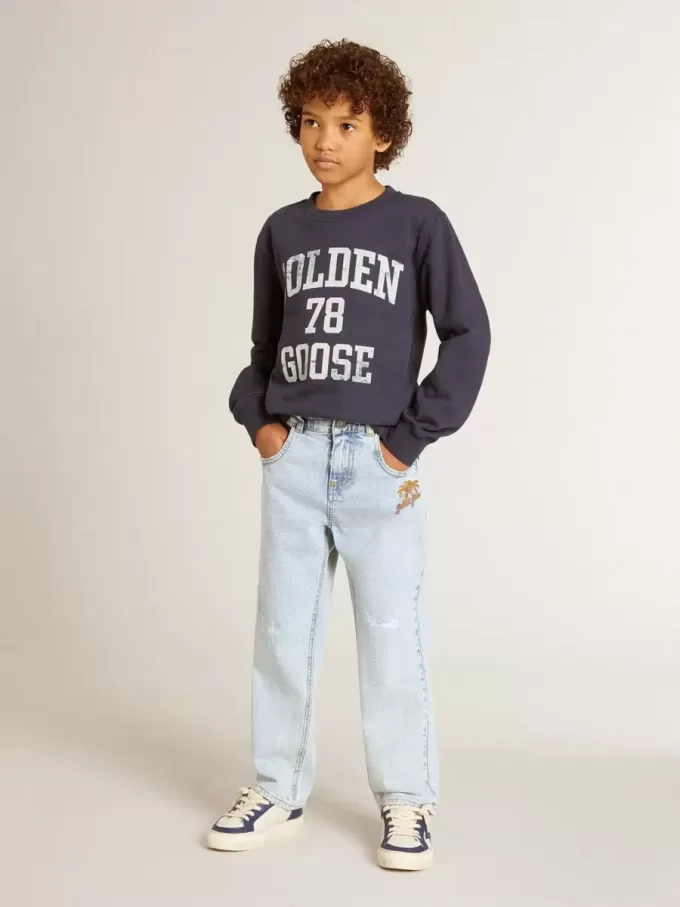Dunkelblaues Sweatshirt für Jungen mit weißem Aufdruck Dunkelblaues Sweatshirt für Jungen mit weißem Aufdruck