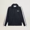 Dunkelblaues Sweatshirt mit Reißverschluss, weißem Streifen und kontrastierenden Sternen Dunkelblaues Sweatshirt mit Reißverschluss, weißem Streifen und kontrastierenden Sternen