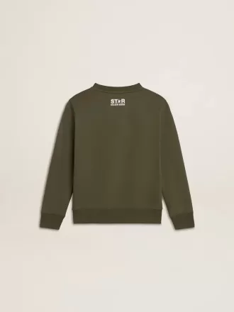 Dunkelgrünes Sweatshirt für Jungen mit weißem Maxi-Stern auf der Vorderseite
