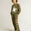 Dunkelgrünes Sweatshirt für Jungen mit weißem Maxi-Stern auf der Vorderseite