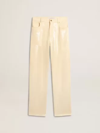 Ecrufarbene Hose mit transparenten Pailletten