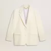 Einreihige Oversize-Jacke in Weiß mit Seideneffekt und Stickerei Einreihige Oversize-Jacke in Weiß mit Seideneffekt und Stickerei