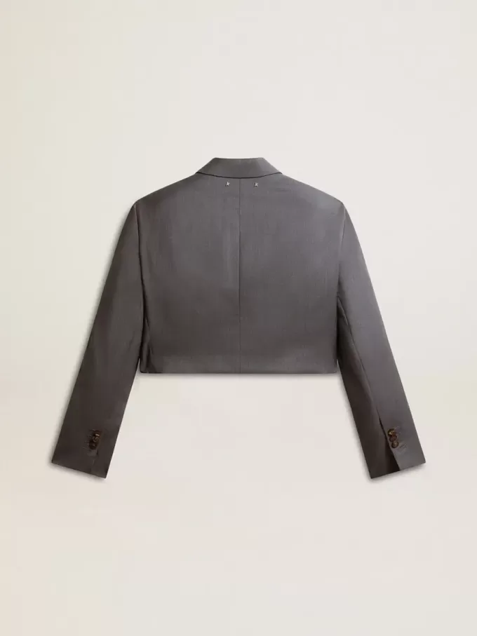Einreihige, verkürzte Damenjacke aus babyblauer Wolle