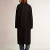 Einreihiger Cocoon-Mantel für Damen aus dunkelblauer Wolle mit goldenem Knopf