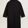 Einreihiger Cocoon-Mantel für Damen aus dunkelblauer Wolle mit goldenem Knopf
