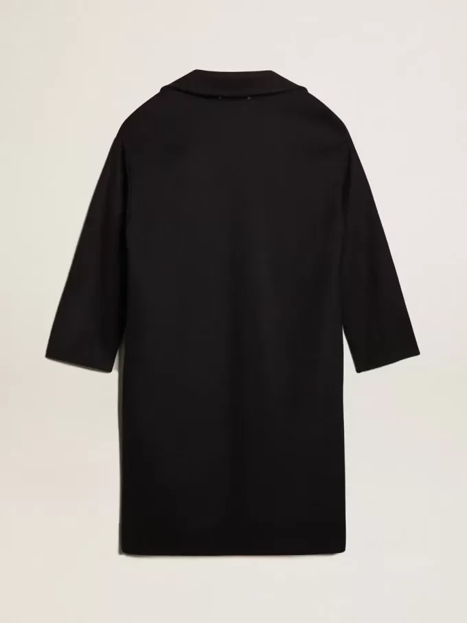 Einreihiger Cocoon-Mantel für Damen aus dunkelblauer Wolle mit goldenem Knopf