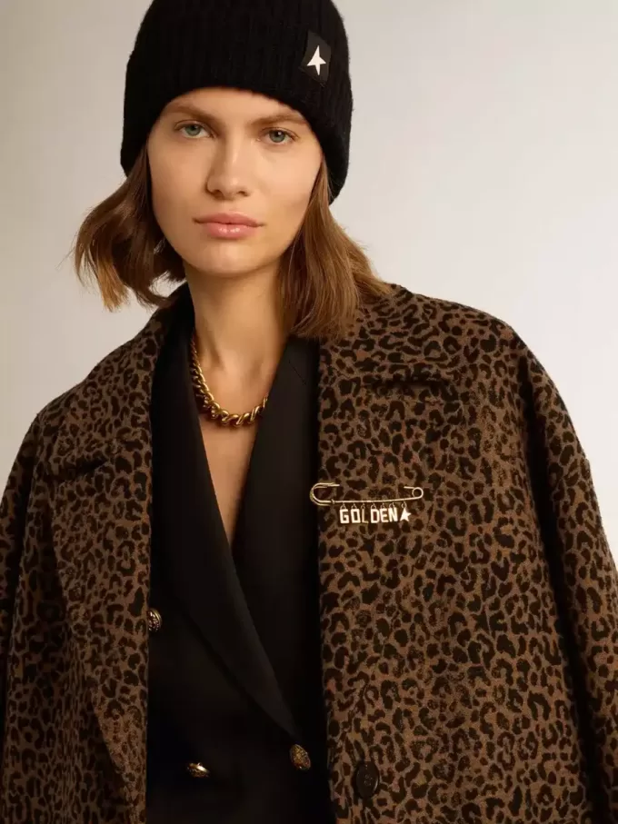 Einreihiger Cocoon-Mantel für Damen aus Wolle mit Jacquard-Motiv