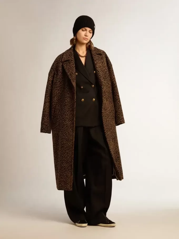 Einreihiger Cocoon-Mantel für Damen aus Wolle mit Jacquard-Motiv