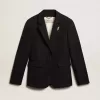 Einreihiger Damenblazer aus dunkelblauer Wollgabardine Einreihiger Damenblazer aus dunkelblauer Wollgabardine