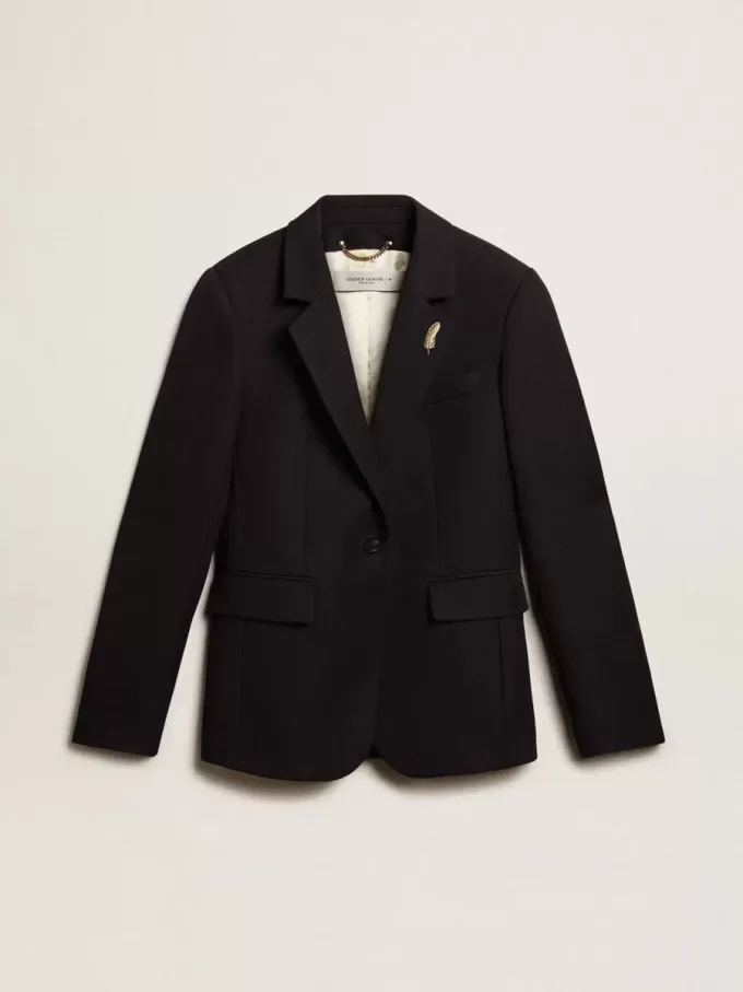 Einreihiger Damenblazer aus dunkelblauer Wollgabardine Einreihiger Damenblazer aus dunkelblauer Wollgabardine