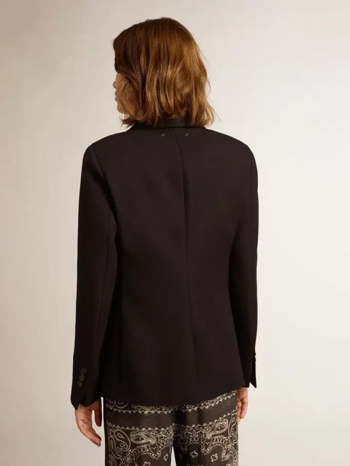 Einreihiger Damenblazer aus dunkelblauer Wollgabardine Einreihiger Damenblazer aus dunkelblauer Wollgabardine