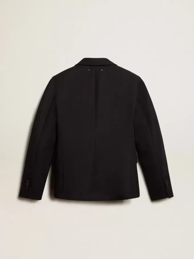 Einreihiger Damenblazer aus dunkelblauer Wollgabardine Einreihiger Damenblazer aus dunkelblauer Wollgabardine