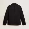 Einreihiger Damenblazer aus dunkelblauer Wollgabardine Einreihiger Damenblazer aus dunkelblauer Wollgabardine