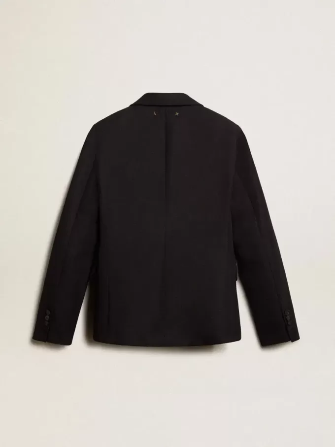 Einreihiger Damenblazer aus dunkelblauer Wollgabardine Einreihiger Damenblazer aus dunkelblauer Wollgabardine