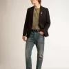Einreihiger Herrenblazer aus dunkelblauer Wollgabardine