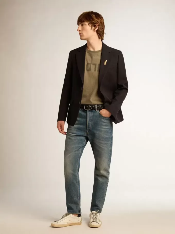 Einreihiger Herrenblazer aus dunkelblauer Wollgabardine