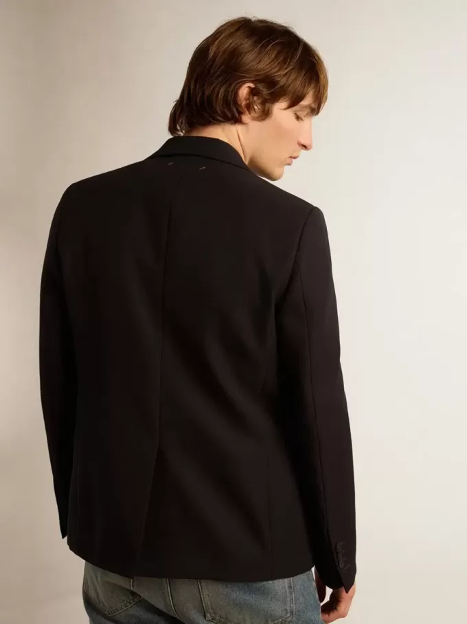 Einreihiger Herrenblazer aus dunkelblauer Wollgabardine
