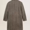 Einreihiger Herrenmantel aus Wolle mit beige-grauem Fischgrätenmuster