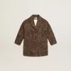 Einreihiger Mädchenmantel aus Wolle mit Jacquard-Tierprint Einreihiger Mädchenmantel aus Wolle mit Jacquard-Tierprint