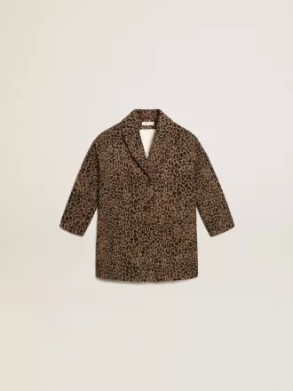 Einreihiger Mädchenmantel aus Wolle mit Jacquard-Tierprint