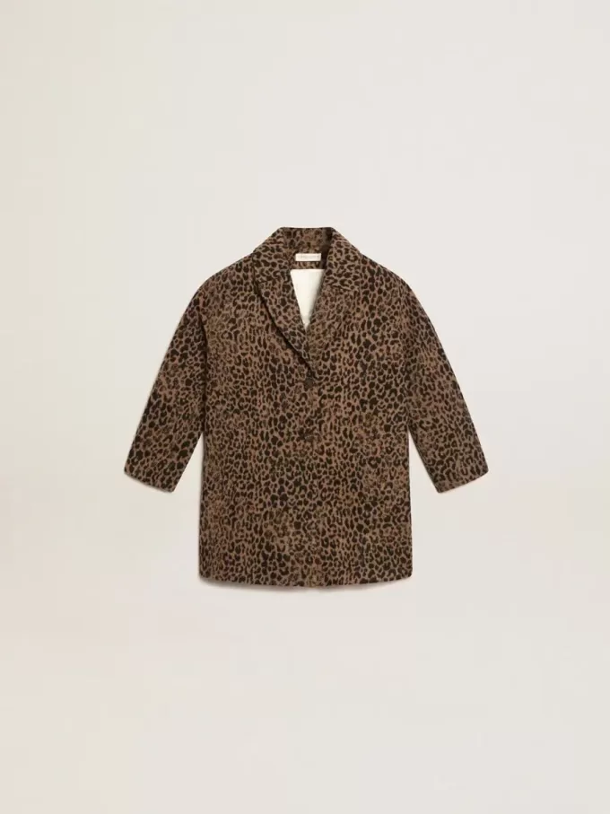 Einreihiger Mädchenmantel aus Wolle mit Jacquard-Tierprint Einreihiger Mädchenmantel aus Wolle mit Jacquard-Tierprint
