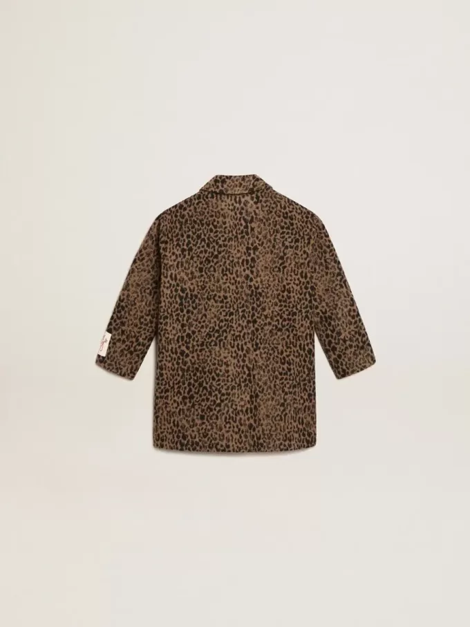 Einreihiger Mädchenmantel aus Wolle mit Jacquard-Tierprint Einreihiger Mädchenmantel aus Wolle mit Jacquard-Tierprint
