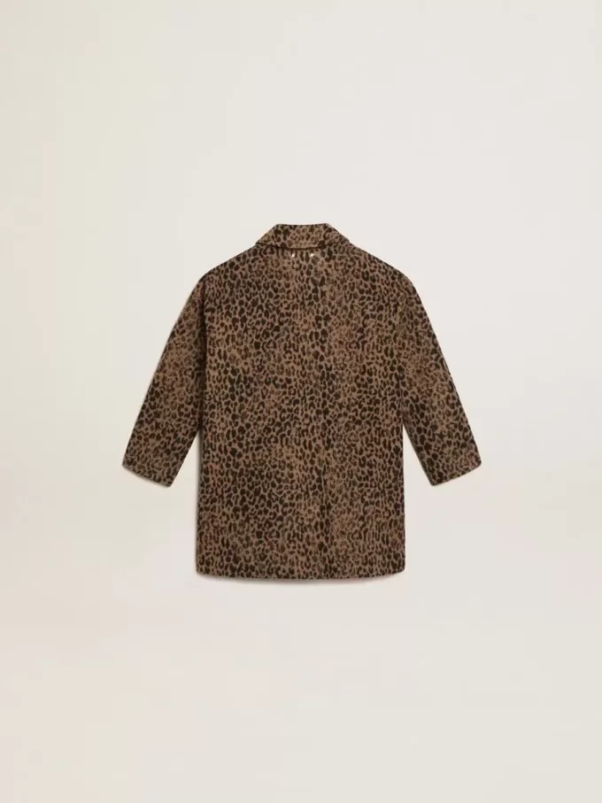 Einreihiger Mädchenmantel aus Wolle mit Jacquard-Tierprint Einreihiger Mädchenmantel aus Wolle mit Jacquard-Tierprint