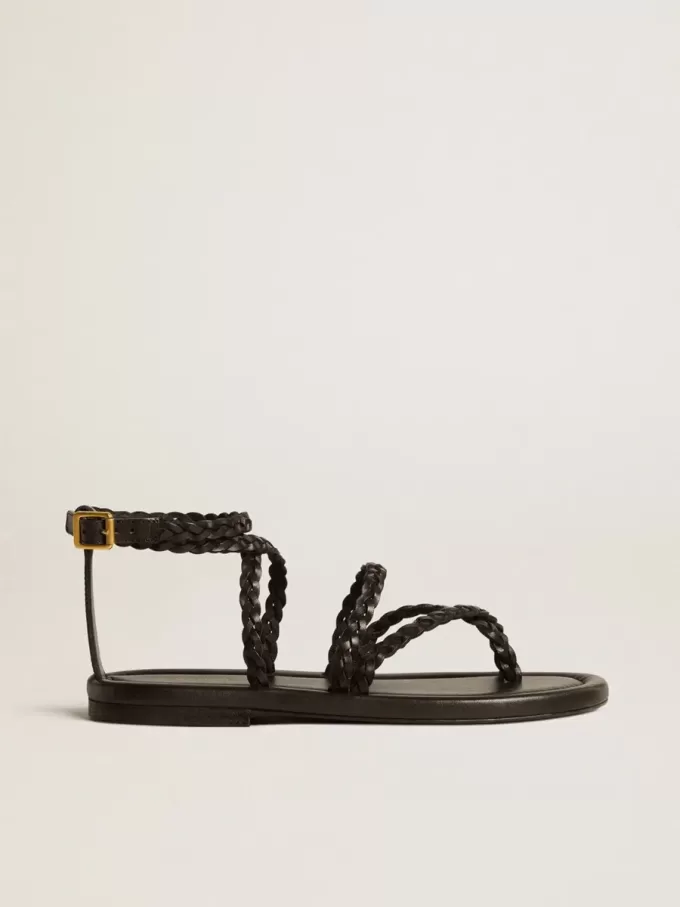 Flache Sandalen Penelope für Damen aus schwarzem Leder