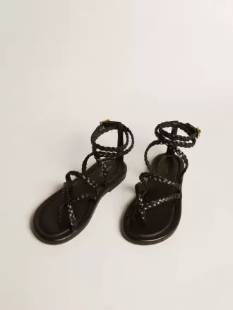 Flache Sandalen Penelope für Damen aus schwarzem Leder