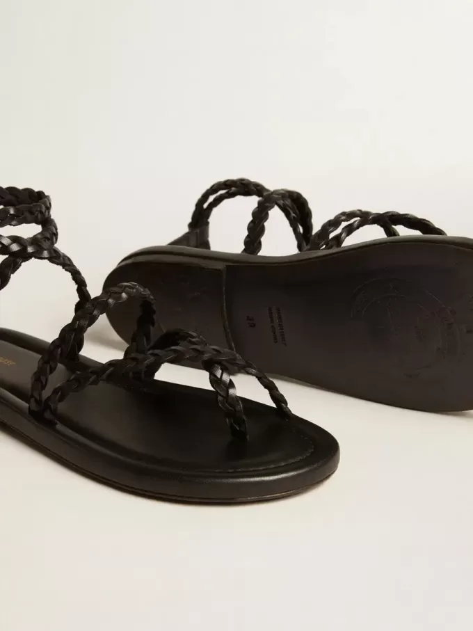 Flache Sandalen Penelope für Damen aus schwarzem Leder