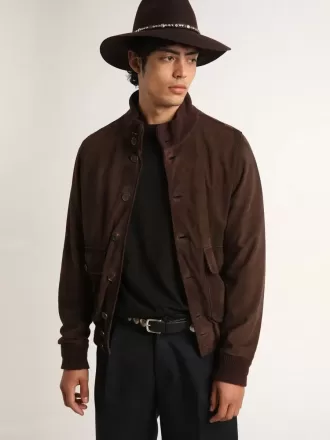 Fliegerjacke aus dunkelbraunem Wildleder aus der Golden Collection
