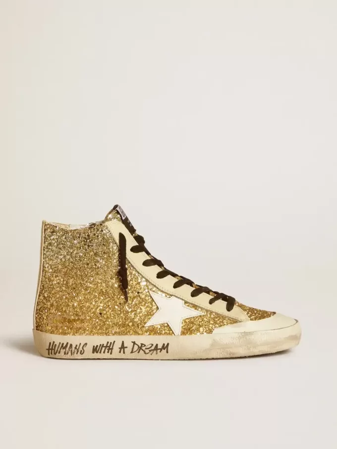 Francy Penstar in Goldglitter mit weißem Lederstern Francy Penstar in Goldglitter mit weißem Lederstern