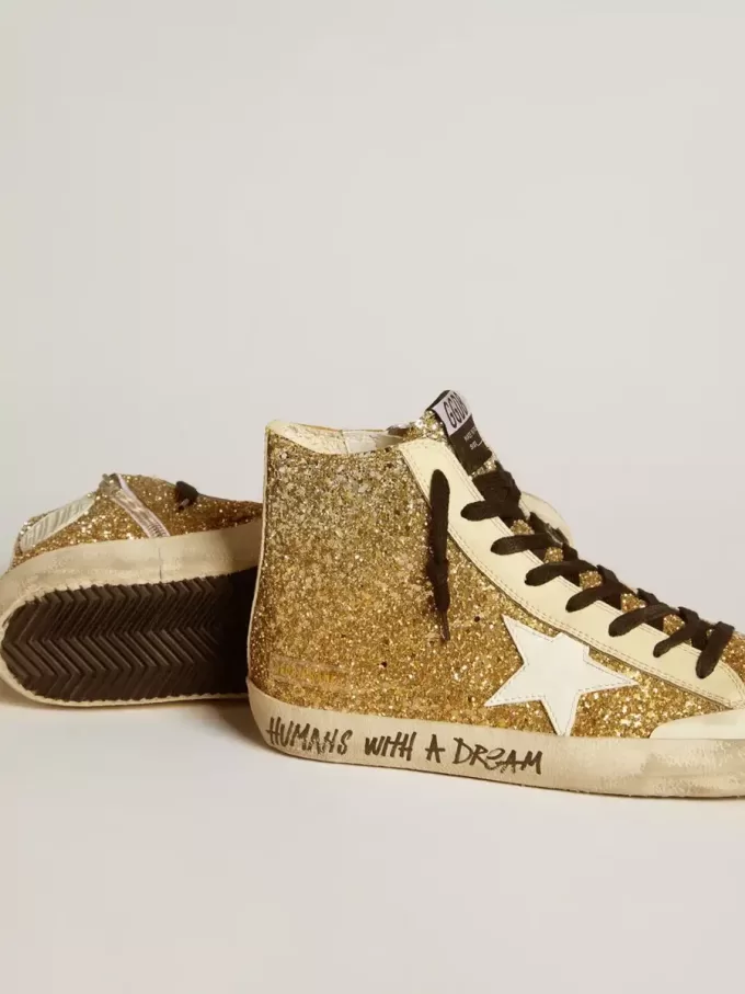 Francy Penstar in Goldglitter mit weißem Lederstern Francy Penstar in Goldglitter mit weißem Lederstern