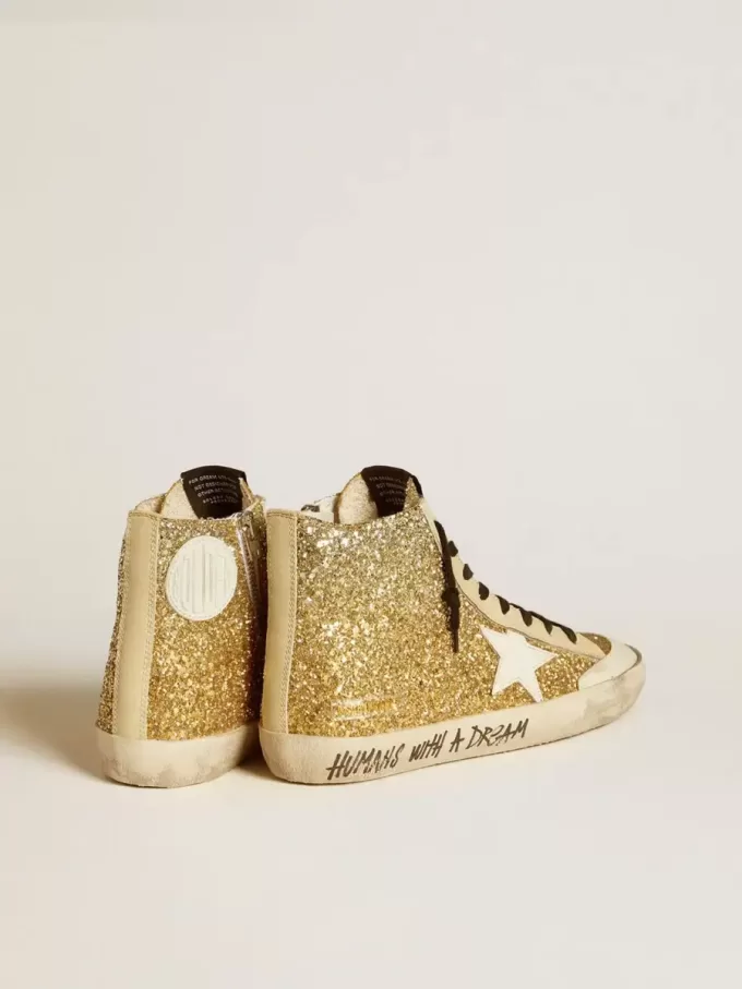 Francy Penstar in Goldglitter mit weißem Lederstern Francy Penstar in Goldglitter mit weißem Lederstern