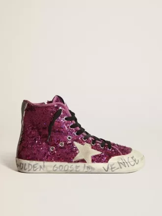 Francy Sneakers mit Pailletten und handgeschriebenem Schriftzug auf der Außensohle