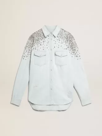 Gebleichtes Boyfriend-Hemd für Damen mit Cabochon-Kristallen
