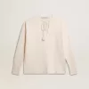 Gerippter Wollpullover mit V-Ausschnitt und Kordelzug mit Quasten