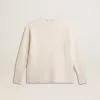 Gerippter Wollpullover mit V-Ausschnitt und Kordelzug mit Quasten