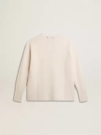 Gerippter Wollpullover mit V-Ausschnitt und Kordelzug mit Quasten