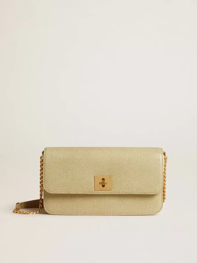 Gioia Tasche aus mineralgrauem Schafsleder mit goldenen Details