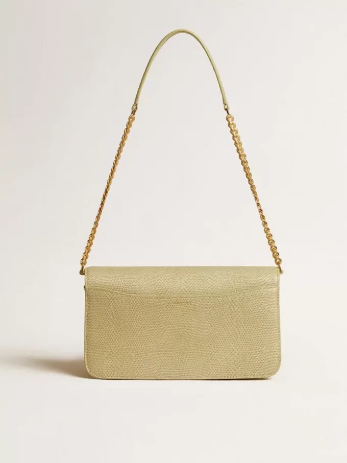 Gioia Tasche aus mineralgrauem Schafsleder mit goldenen Details