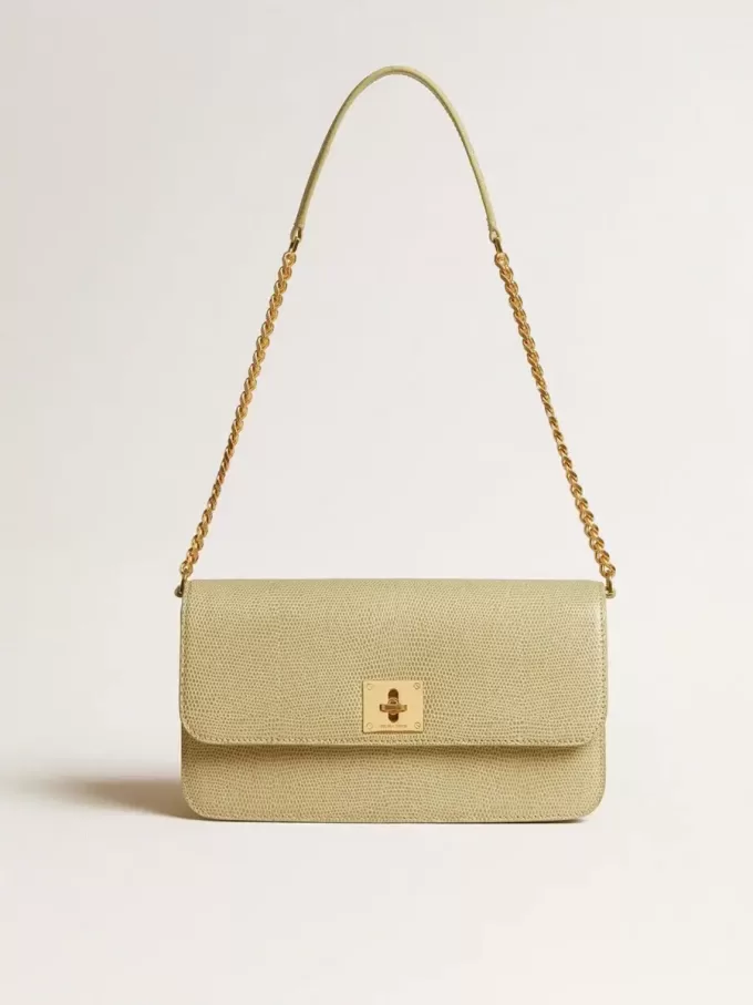 Gioia Tasche aus mineralgrauem Schafsleder mit goldenen Details
