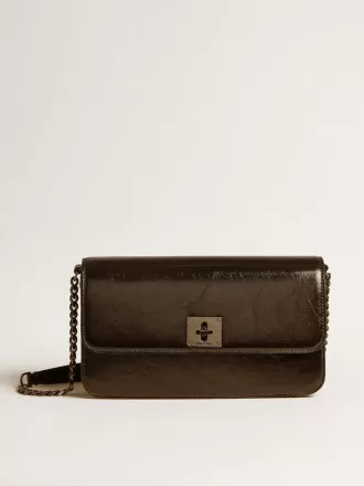 Gioia-Tasche aus schwarzem Glanzleder mit Metalldetails