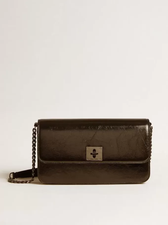Gioia-Tasche aus schwarzem Glanzleder mit Metalldetails