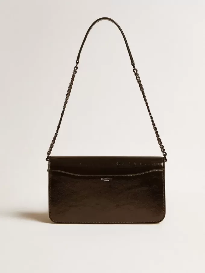 Gioia-Tasche aus schwarzem Glanzleder mit Metalldetails