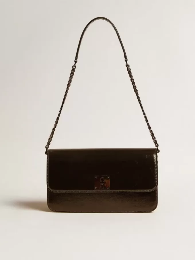 Gioia-Tasche aus schwarzem Glanzleder mit Metalldetails