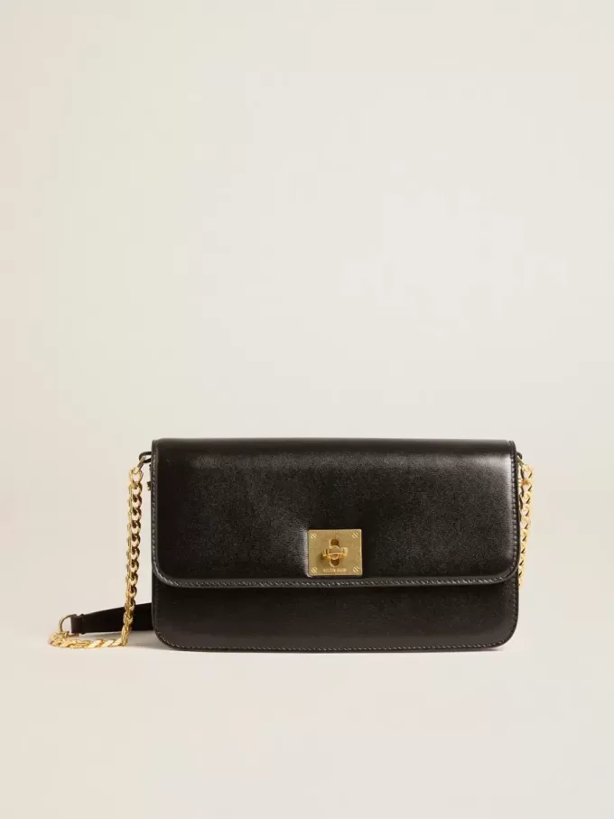 Gioia Tasche aus schwarzem Leder mit Golddetails Gioia Tasche aus schwarzem Leder mit Golddetails