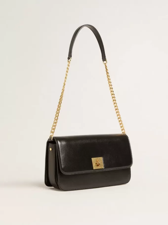 Gioia Tasche aus schwarzem Leder mit Golddetails Gioia Tasche aus schwarzem Leder mit Golddetails